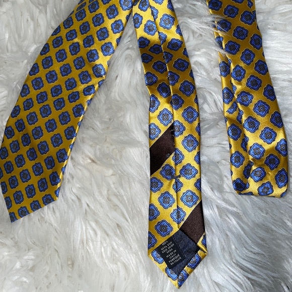 Ermenegildo Zegna Silk Tie Made in Italy yellow/blue diamond medallion print - Picture 3 of 10